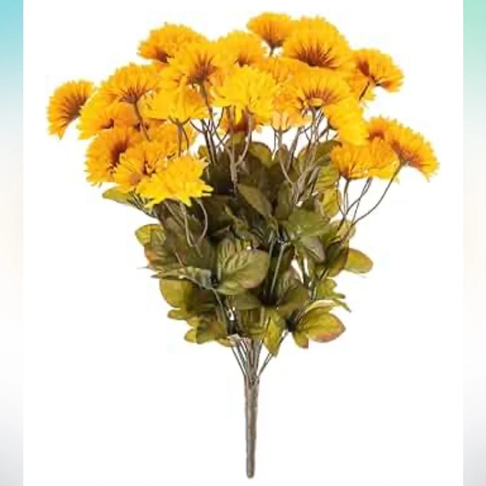Hobby Lobby Yellow Mini Mum Bush Vibrant Yellow Artificial Flower set of 2